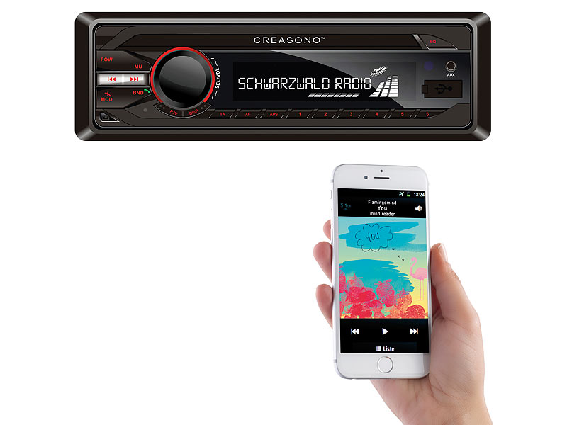 SD Autoradio, Bluetooth Bluetooth: MP3-RDS-Autoradio CAS-3300.bt mit USB BT & Freisprecher Creasono Radio 