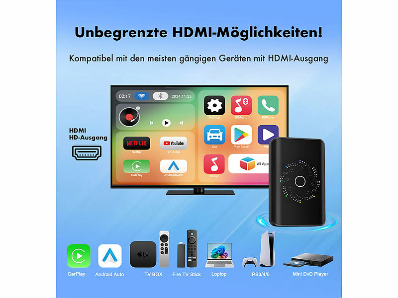 ; Wireless CarPlay- und Android-Auto-Adapter mit Dual-WLAN, Bluetooth und Android Wireless CarPlay- und Android-Auto-Adapter mit Dual-WLAN, Bluetooth und Android 